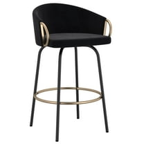 Contemporary Velvet and Metal 26" Counter Stool Set of 2 Black and Gold