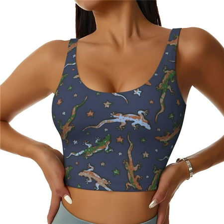 Racerback Sports Bras For Women High Support  Cute Lizard Gecko Stars Workout Tank Tops Woman  Workout Yoga Running Bra