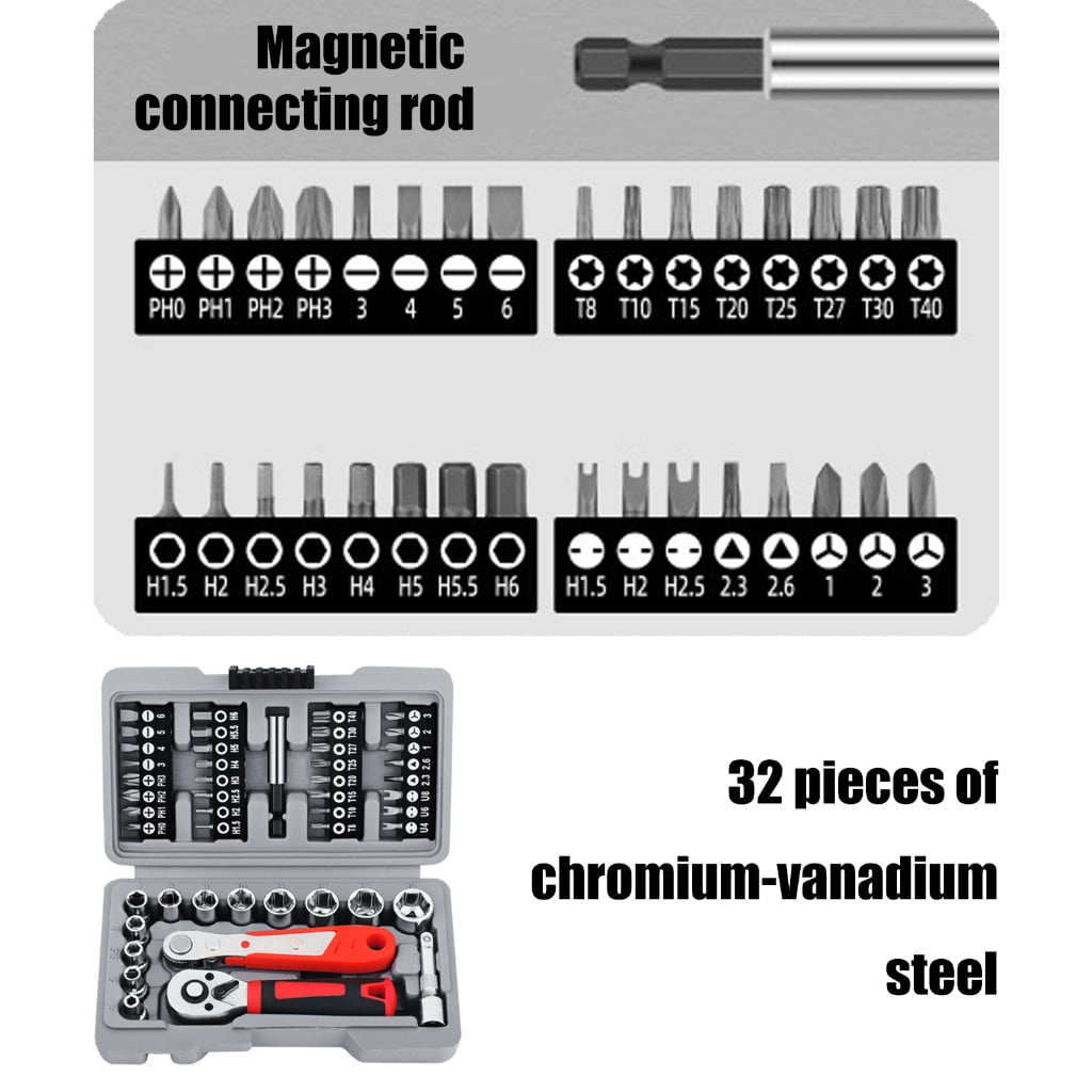 48Pcs Quick 1/4 Socket Wrench Ratchet Set Hexagonal Auto Repair Hand Tool