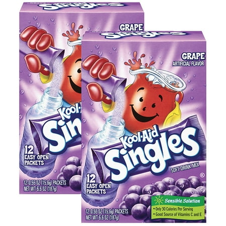 Singles Circle Singles - (12 Pack) Kool-Aid Singles Sugar-Sweetened Grape Powdered Soft Drink, 12 - 0.55 oz Packets
