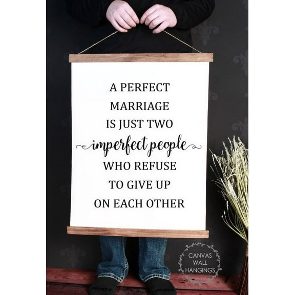 Wood & Hanging Canvas Wall Art A Perfect Marriage Is Imperfect People Wall Art Bedroom Décor Large 19x24-Inch