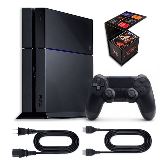 Sony PlayStation 4 (PS4) 500GB Black Refurbished Gaming Console Bundle with 4 Wireless Controllers & Bonus 21 Card Game