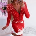 thumbnail image 1 of Ropa de Navidad para mujer, minivestido ajustado de manga larga con estampado de Papá Noel, camiseta holgada, suave y cómoda, 1 of 4
