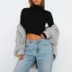 thumbnail image 4 of Haut Moulant Señoras Bodycon Top Sexy Crop Top Slim Fit Cuello alto Ombligo expuesto Traje diario Kuymtek Negro L para Mujer, 4 of 6