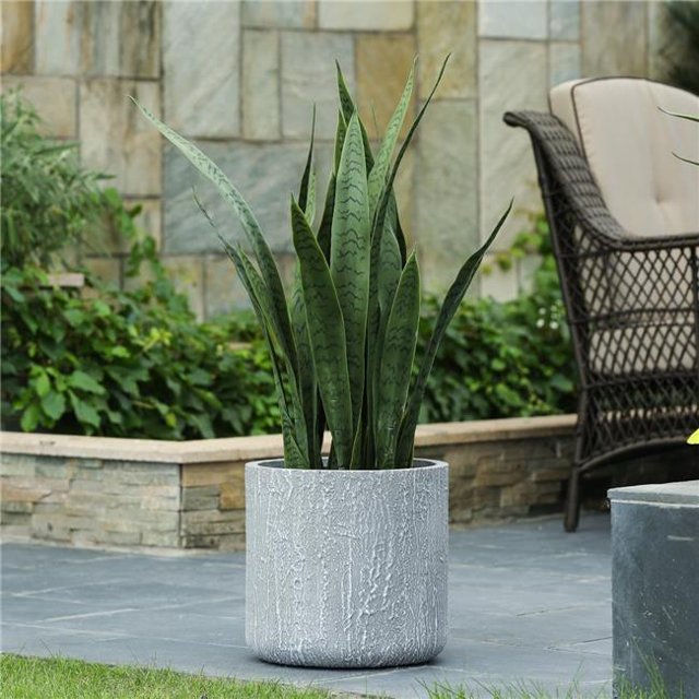 Luxen Home 13in. H Round Light Gray MgO Planter