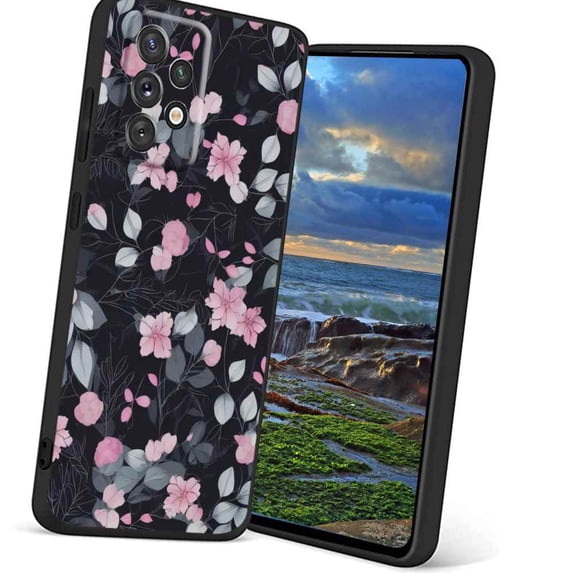 Compatible with Samsung Galaxy A52 5G Phone Case, Pink-Flowers-4 Case Men Women, Flexible Silicone Shockproof Case for Samsung Galaxy A52 5G