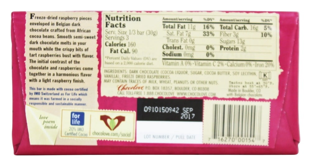 Chocolove - Dark Chocolate Bars Box Raspberries - 12 Bars