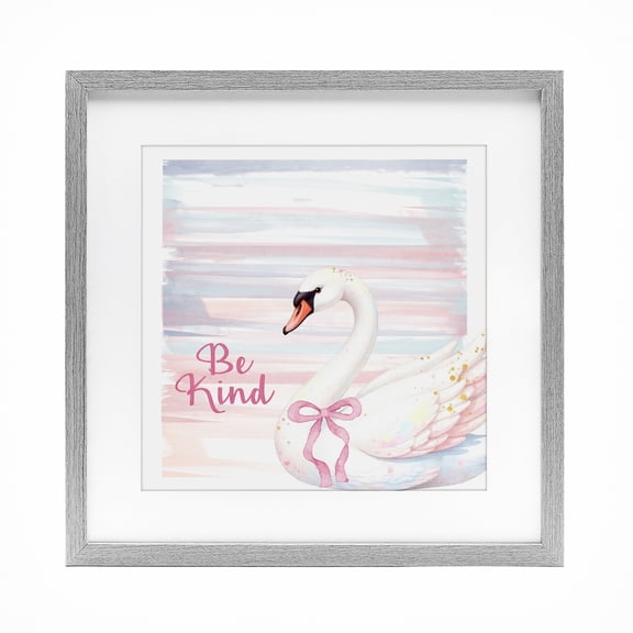 Be Kind Pastel Swan Gray Framed Print Under Glass, design by Kim Allen