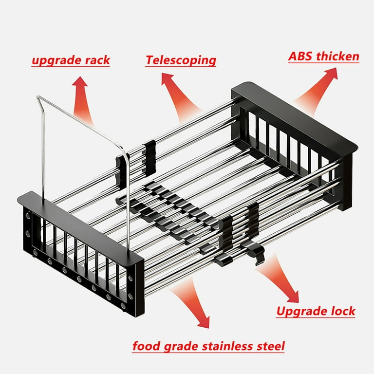 Aoibox 11 in. x 13 in. Stainless Steel Extendable Vegetable Fruit Drying Rack Foldable Retractable Kitchen Sink Dish Rack