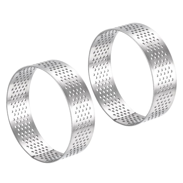 2uds Inoxidable Acero Pastel Anillos para Hornear, Perforado Pastel Mousse Anillo Cocina Hornear Calor Resistente 2.5 Diámetro, 0.8 Altura, para Pastel Postre, Plata