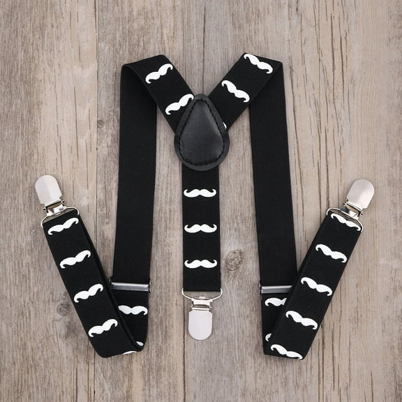 Raindrops 1Pcs Kids Suspenders Y-Shape Polyester Black with White Beard Machine Washable for School Uniform