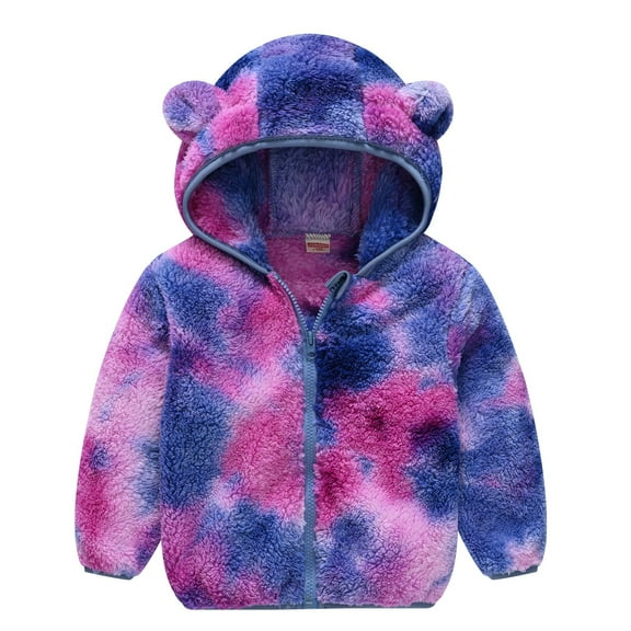 GEZHEN Bear Ears Cute Coat Tie Dye Hoodie Sweater Sweater Toddler Girls Boys Fleece Hoody Jacket Zip up Coat Warm Winter Outwear