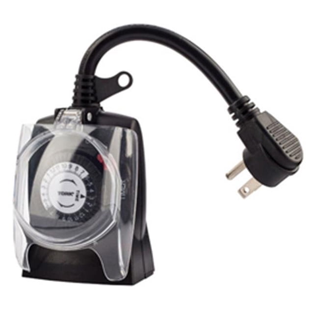 Tork 24 Hrs Plug-In Timer Two Grounded Outlet-125V Outdoor 30 Minute Tabs, Black