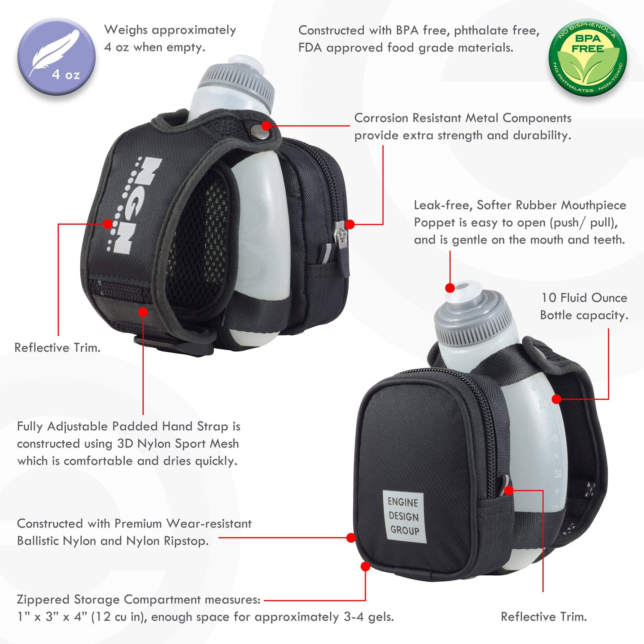 Running Water Bottle Handheld | Hydration Bottle  Pack with Zippered Pocket - 10 oz (Cooling Lava Red)