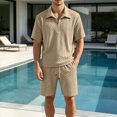 thumbnail image 4 of hotojiny Men's Tracksuit 2 Piece Quarter Zip Sweatsuit Sets Textured Short Sleeve Golf Shirts Summer Bermuda Shorts Loungewear(Light Blue,Large), 4 of 6