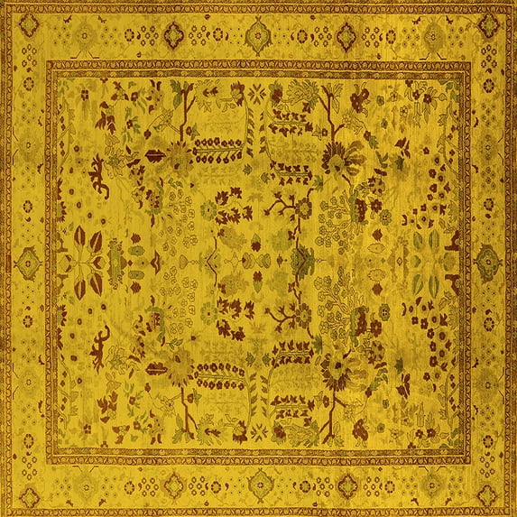 Ahgly Company Indoor Square Oriental Yellow Industrial Area Rugs, 8' Square