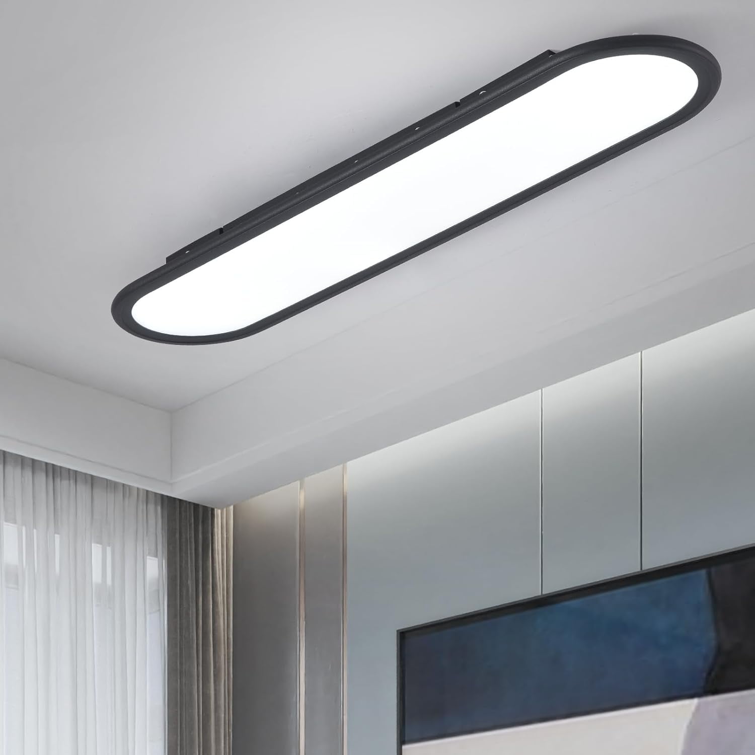 Garwarm Modern Ceiling Lights, 36W LED Linear Ceiling Lamp,Full Spectrum Long Ceiling Light, 27.6'' Ultra Thin Low Profile Light Fixture for Bedroom Kitchen Closet Hallway, Black/6500K