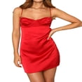 thumbnail image 1 of Robe Boydcon pour Femmes Robe Mini en Satin Robe Dos Nu à Nouer à Bretelles Spaghetti Robe de Soirée Robe de Fête Rouge P, 1 of 6