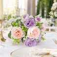 thumbnail image 5 of Artificial Flower Bouquet with 5 Large Blooms and 4 Buds, 12.6 Inches, Pink and Purple, for Home and Wedding Table Decor, Faux Floral Arrangement, 5 of 5