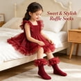thumbnail image 2 of TELOLY 2Pairs Kids Socks,8-10 Years Old Ruffle Socks,3D Anti-Slip Heel Design Lace Socks,Style1,20-22Cm, 2 of 7