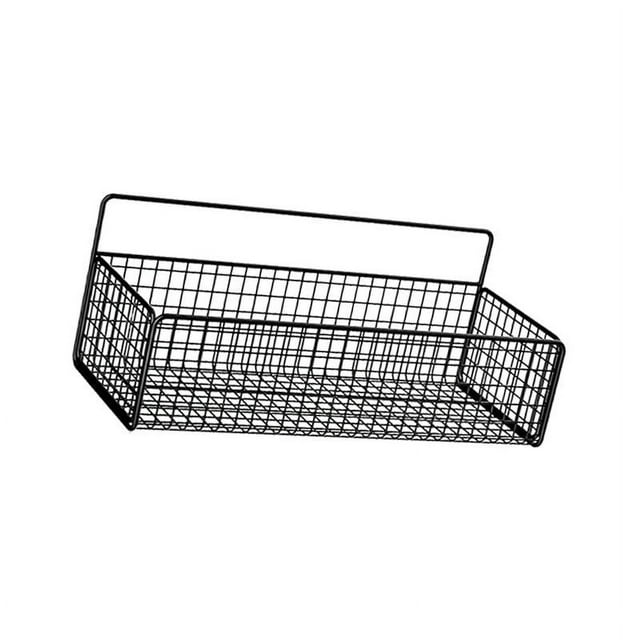 Panier de Rangement Robuste en Acier Fil Panier Fil de Fer Suspendu au Mur Noir L avec Autocollant