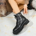 thumbnail image 3 of Black Women'S Fashion Booties Feature A Round Toe Lace-Up Detail Oversized Buckle Thick Sole For A Look, 3 of 9