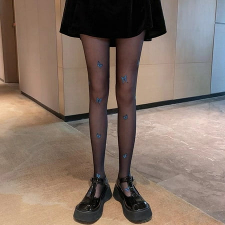 

Women Ultra-Thin Blue-Butterfly Print Bottoming Stockings Pantyhose Hollow Socks Tights Stocking