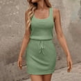 thumbnail image 6 of SMihono Dresses for Women Summer Waffle Dress Sleeveless Smocked Empire Waist Mini Dress Drawstring Beach Tank Dresses Green L, 6 of 9