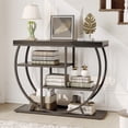 thumbnail image 2 of Mesa Consola Industrial Farmhouse de 4 Niveles - Estructura Metálica Geométrica con Estantes Abiertos de Almacenamiento - Ideal para Recibidor, Pasillo, Sala o Detrás del Sofá - Acabado Madera Negra, 2 of 7
