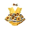 thumbnail image 2 of Bagilaanoe Newborn Baby Girl Rompers Dress Sunflowers Print Sleeveless V Neck Bodysuit + Headband 6M 12M 18M 24M Infant Lace Patchwork One Piece Jumpsuit, 2 of 8