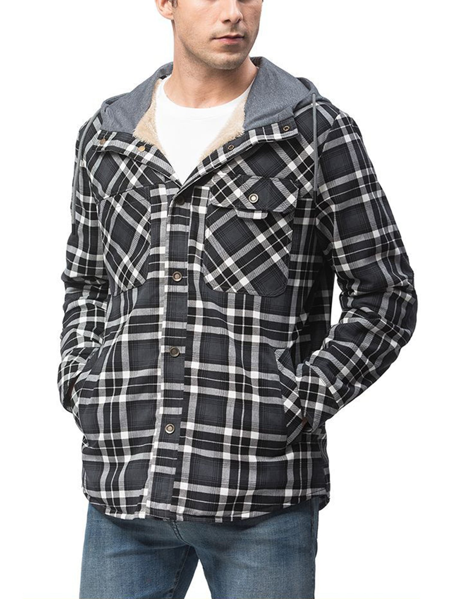 Milamy Mens Casual Plaid Shirts Comfy Flannel Warm Lined Jacket Classic Standard-Fit Long-Sleeve Lapel Outwear 