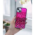 thumbnail image 5 of FINCIBO Soft Rubber Protector Cover Case for Apple iPhone 14 6.1" 2022, Hot Pink Glitter Sparkle With Black Pink Glitter Leopard, 5 of 5