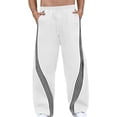 thumbnail image 2 of Domuza Men's Y2k Graphic Baggy Sweatpants Wide Leg Striped Open Bottom Drawstring Sweatpants with Pockets White M, 2 of 4