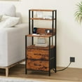 thumbnail image 3 of Night Stand, Tall Nightstand with 4-Tier Shelves, 2 Fabric Drawers and Light Tube, Bed Side Tables with Charging Station, Bedside Table for Bedroom, Office, Rustic Brown, 3 of 15