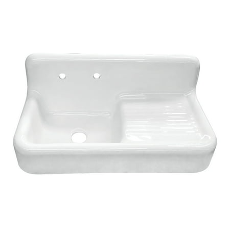 Kingston Brass GCKWS422117 Petra Galley 42" Cast Iron Wall Mount Kitchen Sink with Drainboard, White