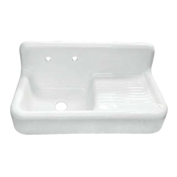 Kingston Brass GCKWS422117 Petra Galley 42" Cast Iron Wall Mount Kitchen Sink with Drainboard, White