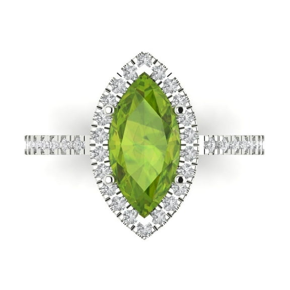 Halo Engagement Ring for Women - 2.38ct Natural Peridot in 14K White Gold Promise Ring