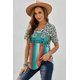thumbnail image 3 of ABPHQTO Camiseta de mujer con cuello de pico y estampado de sarape de leopardo, 3 of 5