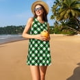 thumbnail image 3 of Fotbe Green Argyle Plaid Vestido de Verano sin Mangas para Mujer – Vestido Midi Línea A, Estilo Camiseta Floral, Vestido Playero Casual y Fluido, 3 of 7
