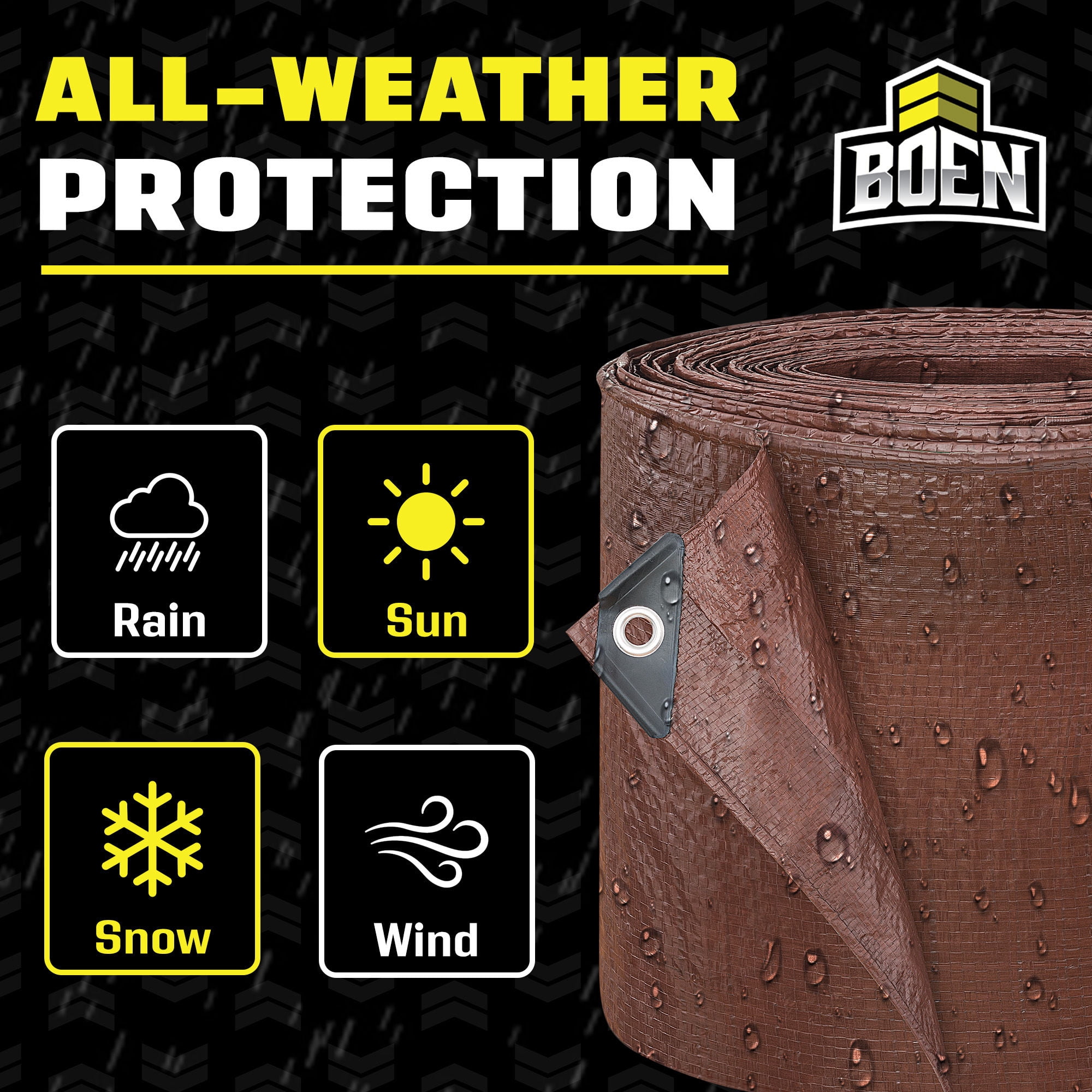 BOEN 30 x 30 ft 5 Mil Brown Waterproof Tarps, 3-Pack Case, Bulk Poly Covers