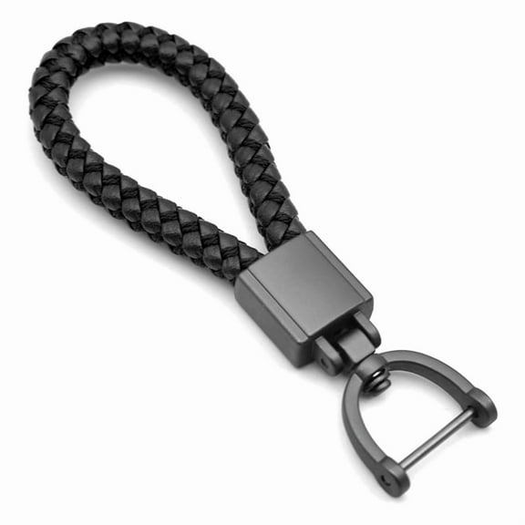 Metal Keychain Hand-Woven Leather Rope Pendant Metal Car Key Chain Color Black,1 x keychain,Black