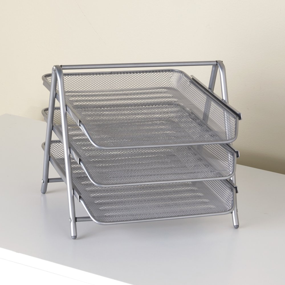3Tier Paper Tray Organizer For Home and Office Solid Silver