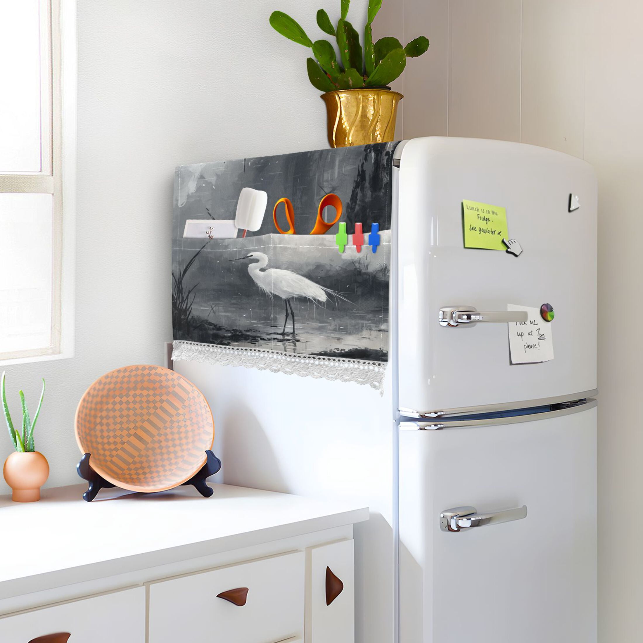 A White-cloaked BirdWasher and Dryer Covers Dust-Proof and Oil Resistant Fridge Cover with 4 Storage Pockets Washing Machine Top Cover for Laundry Kitchen Home 51.2 x 22 In