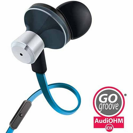 07 Isolation Earbud - GOgroove audiOHM iDX Stereo Earbuds with Hands-Free Microphone, Noise Isolation and Included Velvet Carrying Bag, Blue
