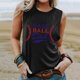 thumbnail image 3 of Gibobby Estación independiente Estilo europeo y americano Chaleco sin mangas Ropa de mujer Béisbol Impreso Camiseta suelta Casual Cuello redondo(Negro,M), 3 of 4