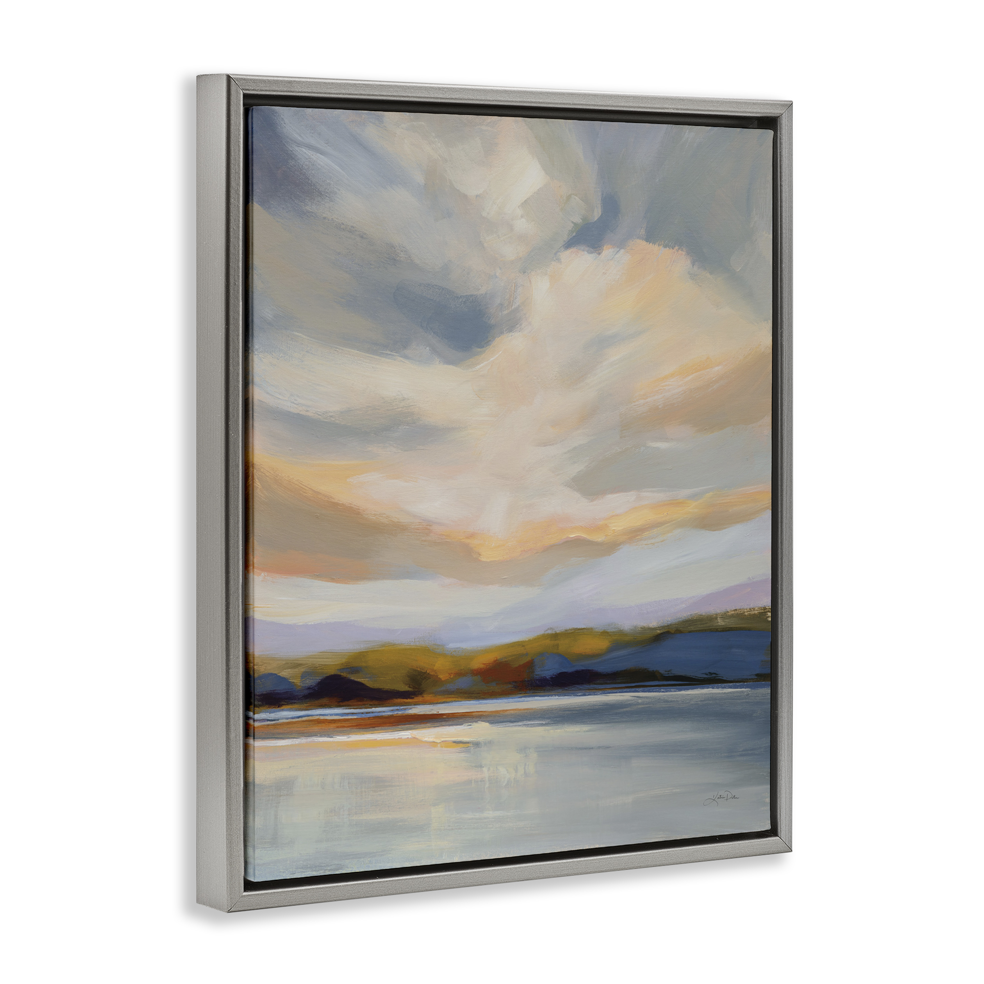 Stupell Industries Morning Glory Seascape Landscape Painting Gray Floater Framed Art Print Wall Art, 17 x 21