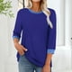 thumbnail image 2 of Camisas de vestir para mujer,Blusa informal de cuello redondo y manga 3/4 para mujer, tela suave de imitación de tela, cómoda para usar en casa, sopatenor, 2 of 9