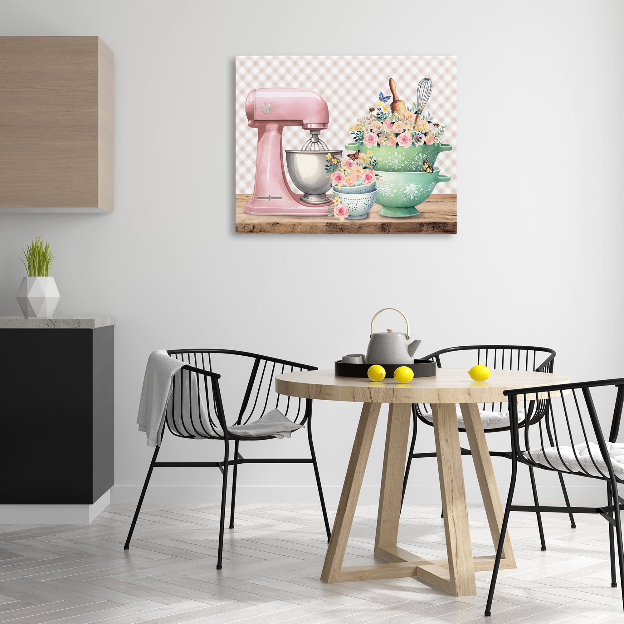 Stupell Industries Floral Gingham Kitchen Food & Beverage Painting Wrapped Canvas Art Print Wall Art, 40 x 30