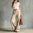 thumbnail image 2 of hlysgo Womens Wide Leg Linen Pants Trendy Straight Leg High Waisted Dress Pants Business Casual Work Trousers with Pockets Beige,XL, 2 of 5