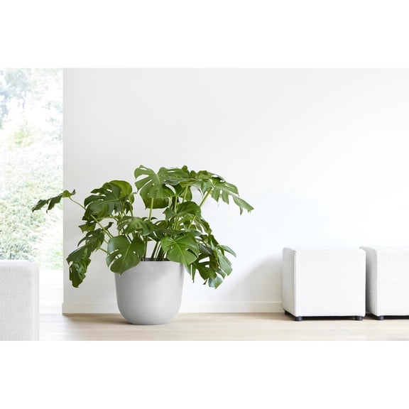 Modern Round Indoor/Outdoor Recycled-Based Composite Flower Pot Planter, White Grey, 17.75"